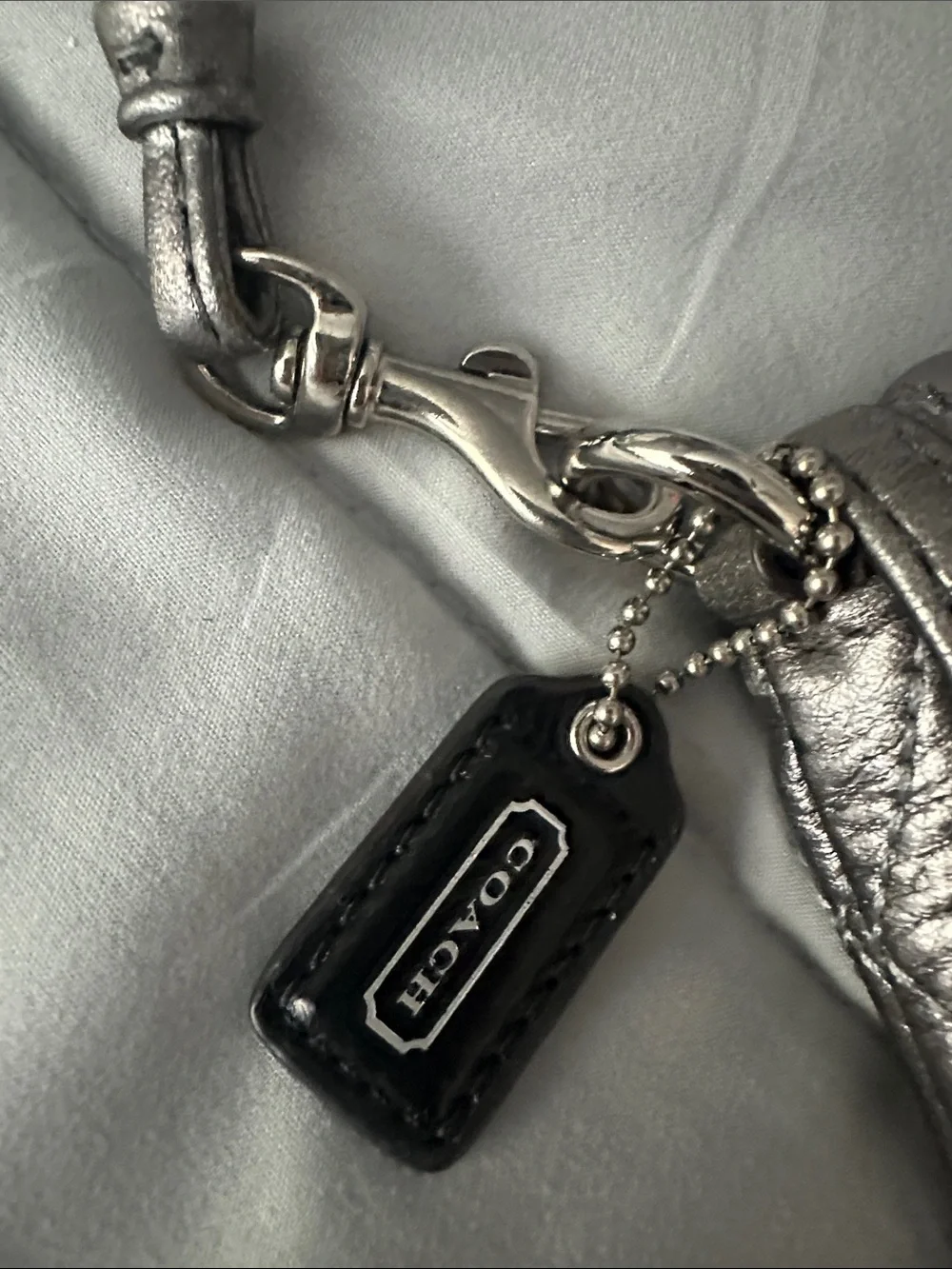 Coach Metallic Silver Quilted Flap Crossbody